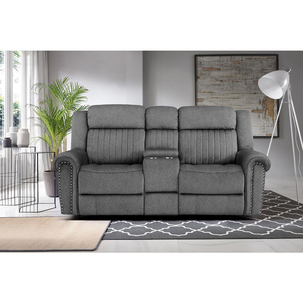 Brennen Microfiber Power Double Reclining Love Seat In Charcoal