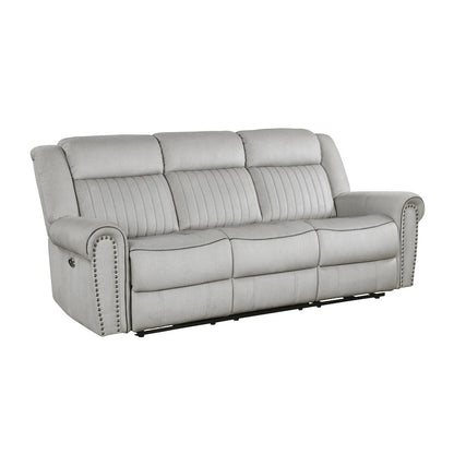Lexicon Brennen Microfiber Power Double Reclining Sofa in Mist