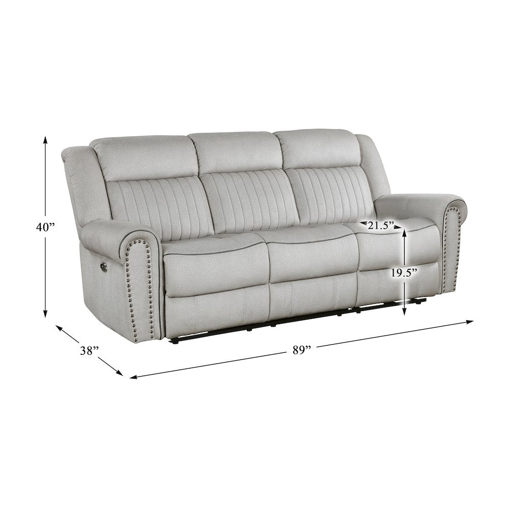 Lexicon Brennen Microfiber Power Double Reclining Sofa in Mist