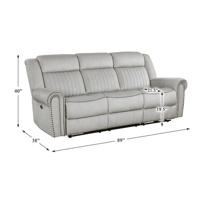 Lexicon Brennen Microfiber Power Double Reclining Sofa in Mist
