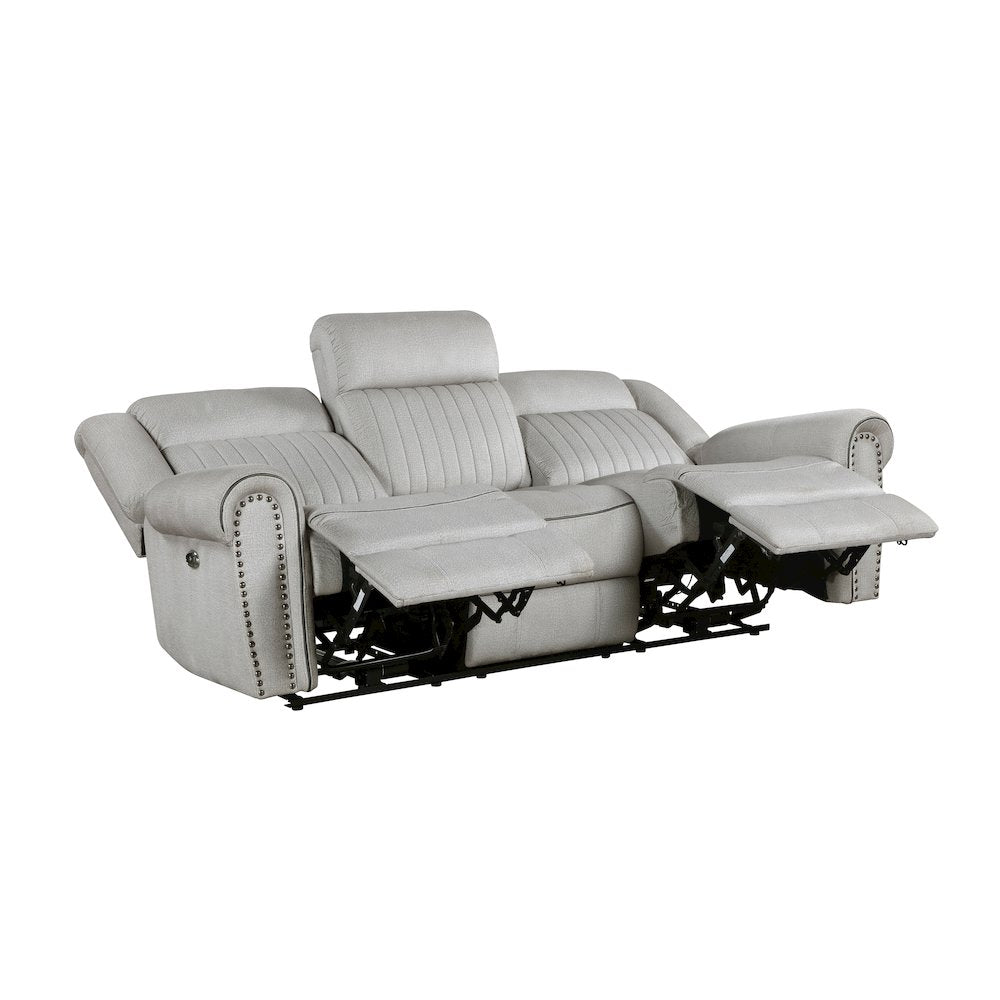 Lexicon Brennen Microfiber Power Double Reclining Sofa in Mist