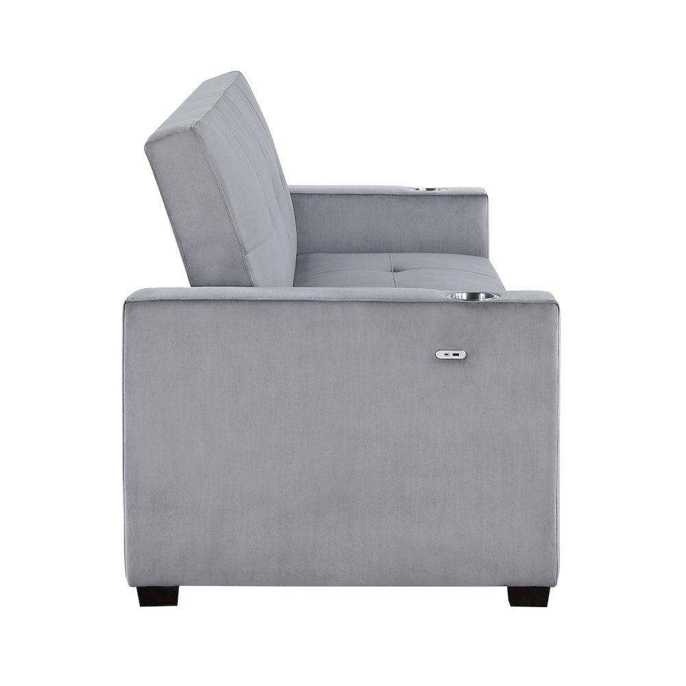 Lexicon Grady Velvet Convertible Sofa with Hidden Storage and Cup Holders, Gray