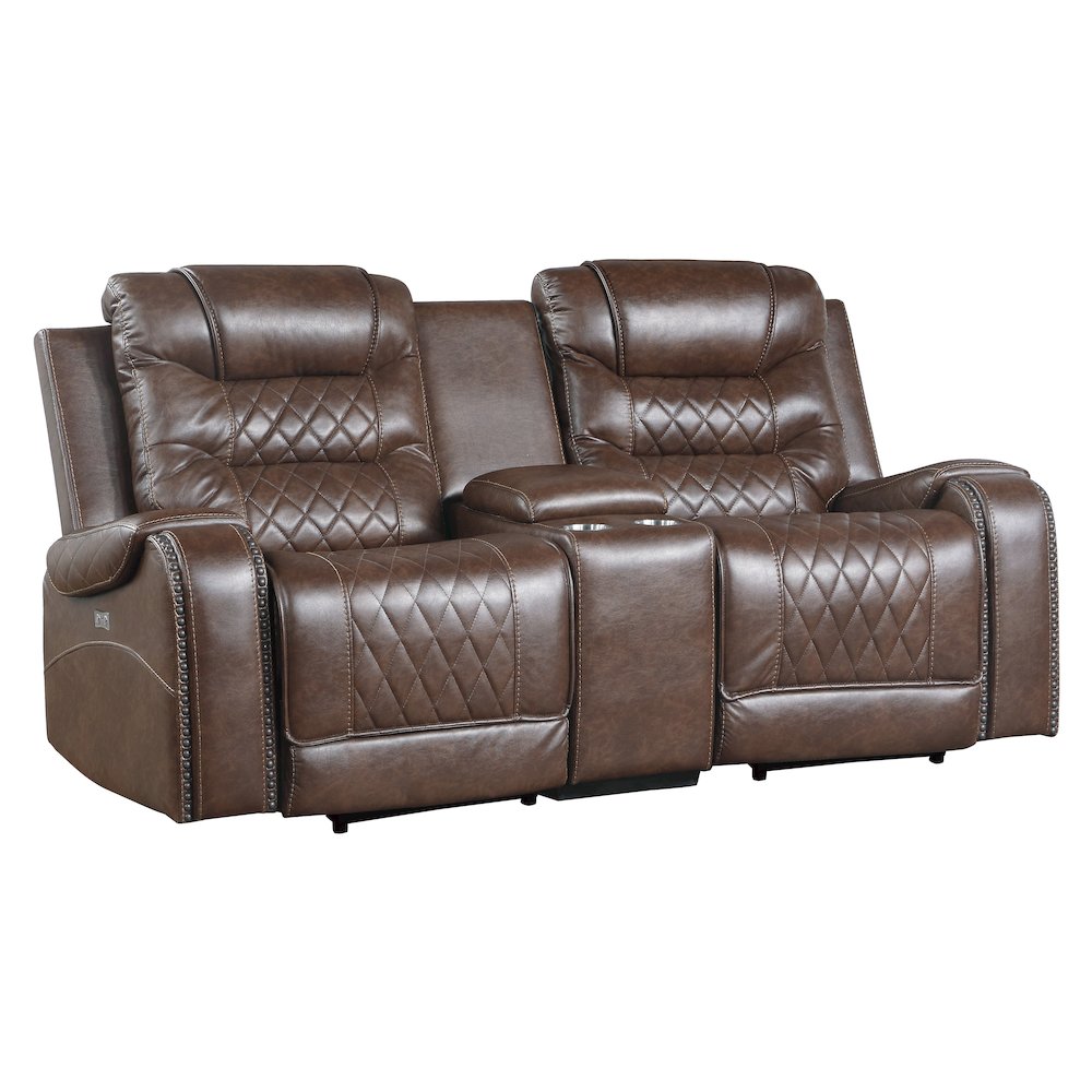 Putnam Faux Leather Power Double Reclining Loveseat In Brown