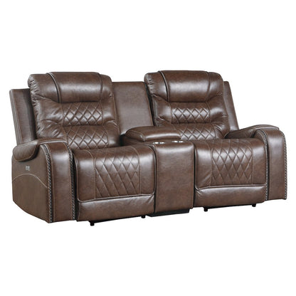 Putnam Faux Leather Power Double Reclining Loveseat In Brown
