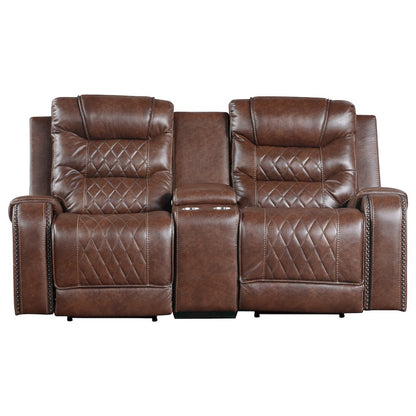 Putnam Faux Leather Power Double Reclining Loveseat In Brown