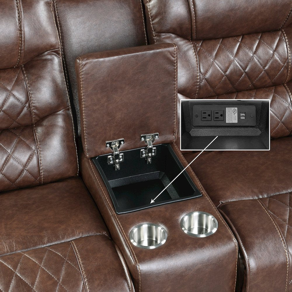 Putnam Faux Leather Power Double Reclining Loveseat In Brown