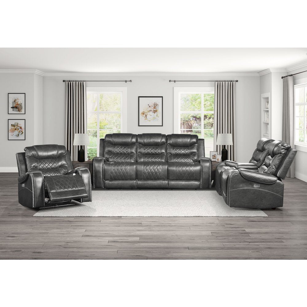 Putnam Faux Leather Power Reclining Chair In Gray