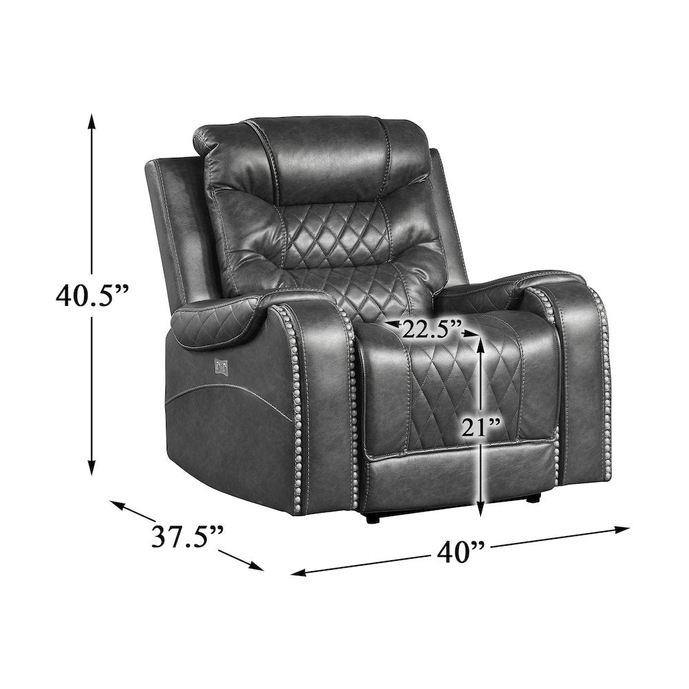 Putnam Faux Leather Power Reclining Chair In Gray