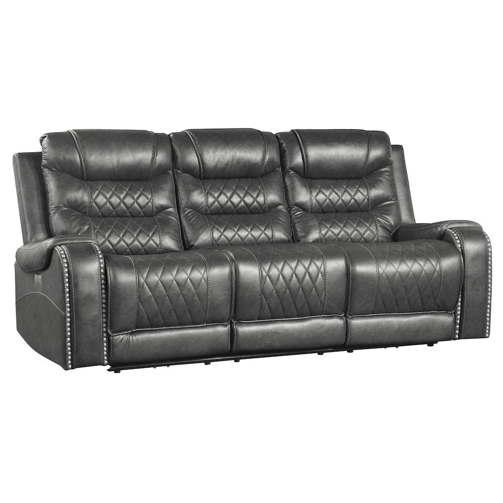 Putnam Faux Leather Power Double Reclining Sofa In Gray