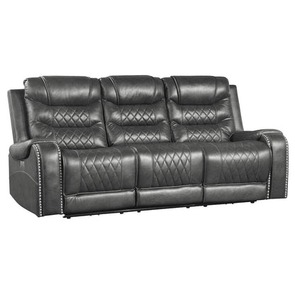 Putnam Faux Leather Power Double Reclining Sofa In Gray