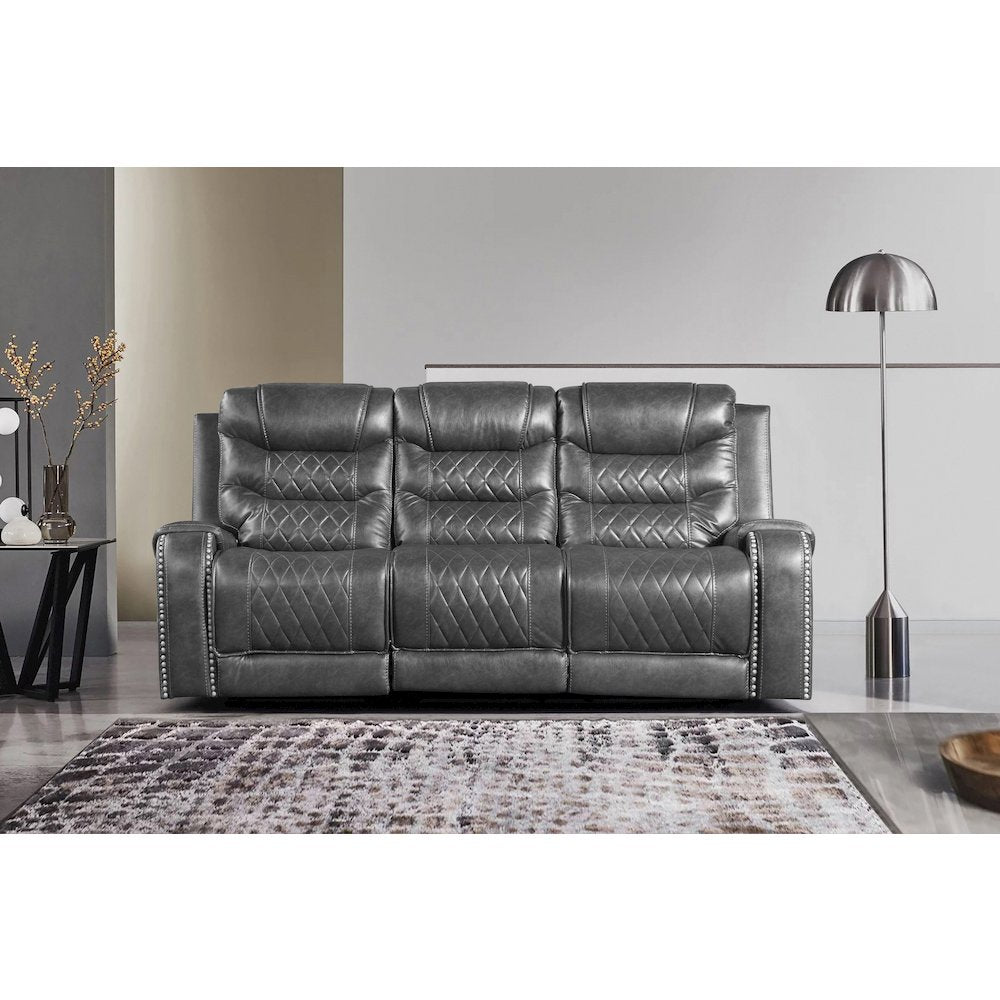 Putnam Faux Leather Power Double Reclining Sofa In Gray