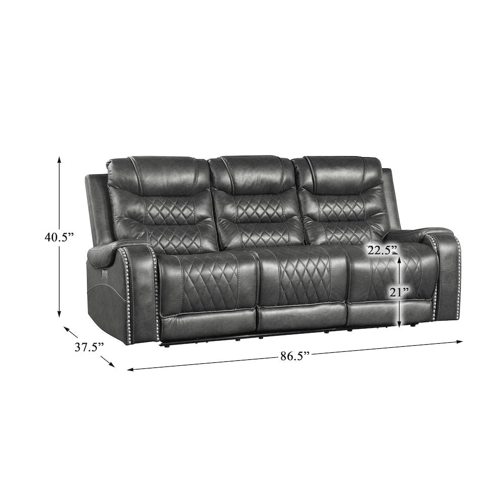 Putnam Faux Leather Power Double Reclining Sofa In Gray