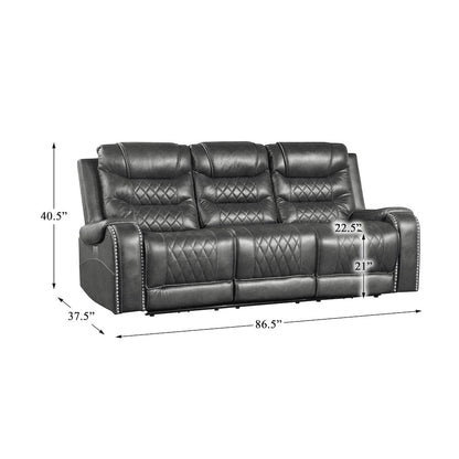 Putnam Faux Leather Power Double Reclining Sofa In Gray