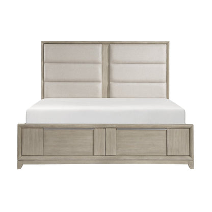 Mckewen Asian Hardwood QN Platform Bed w Footboard Storage in Light Gray