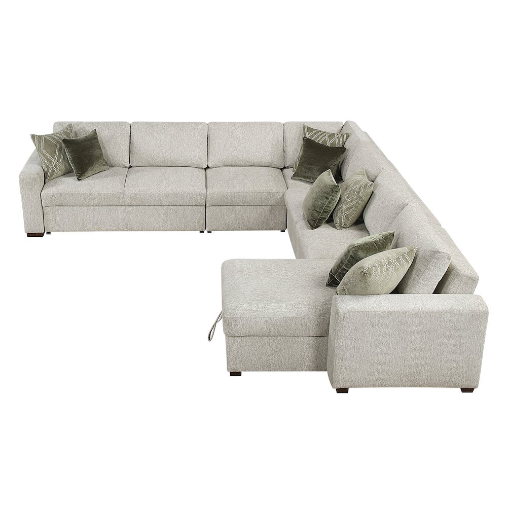 Isla Microfiber 5-Piece Sectional with Reversible Chaise in Sage Sand
