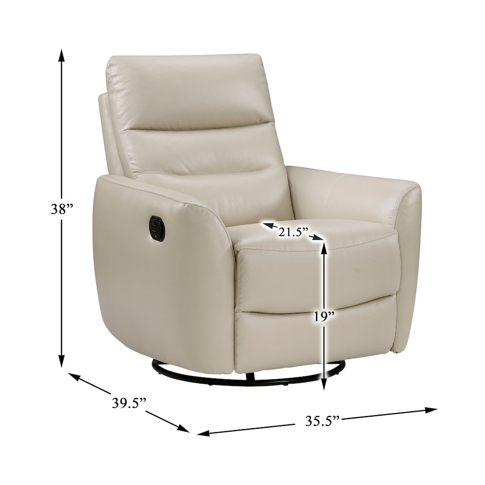 Cassian Leather Swivel Glider Reclining Chair in Taupe
