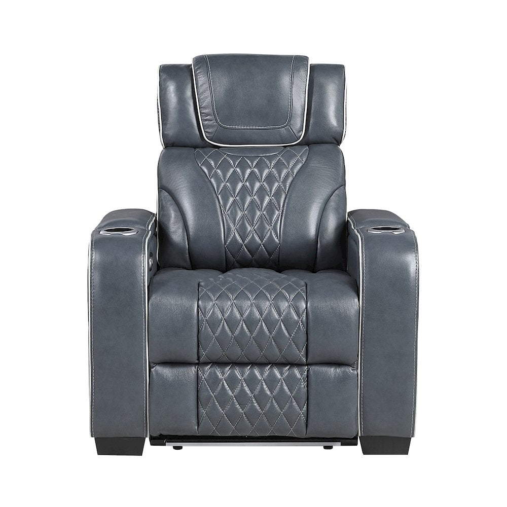 Apex Leather Power Reclining Chair with Power Headrest in Blue