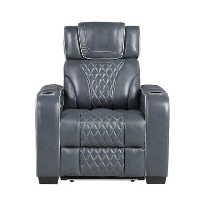 Apex Leather Power Reclining Chair with Power Headrest in Blue