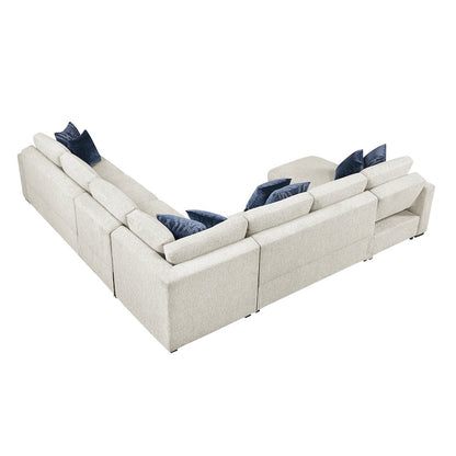 Isla Microfiber 5-Piece Sectional with Reversible Chaise in Beige