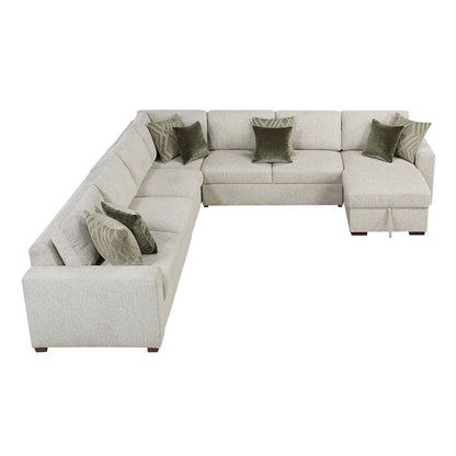 Isla Microfiber 5-Piece Sectional with Reversible Chaise in Sage Sand