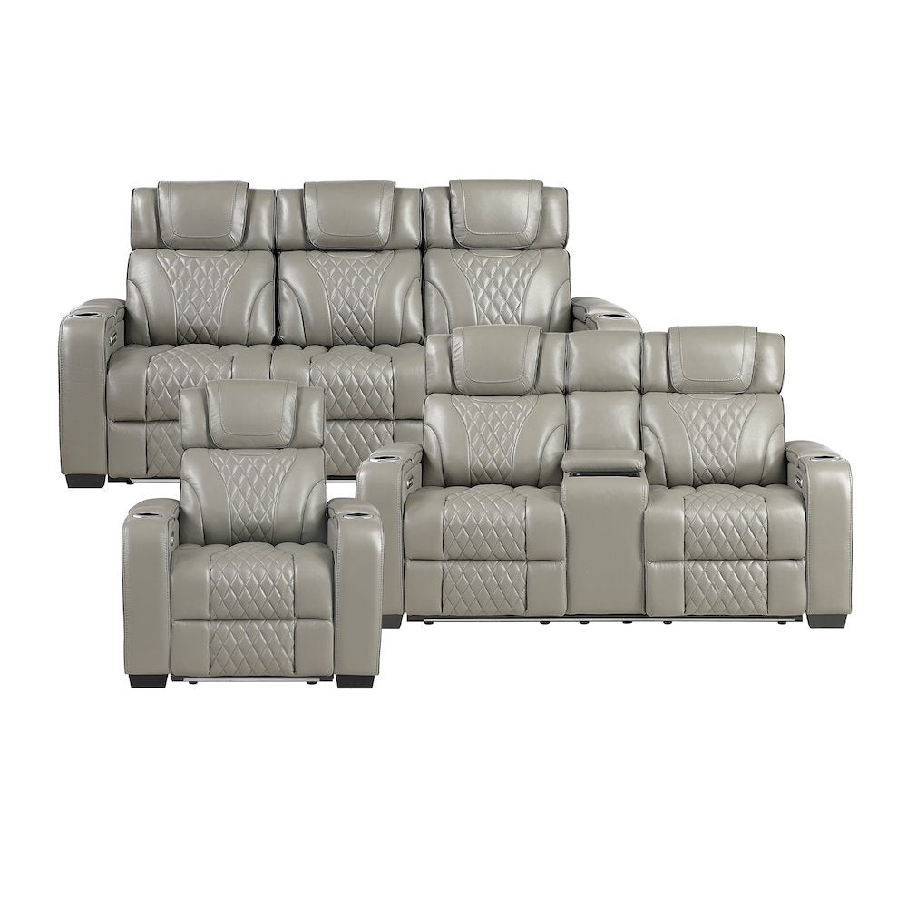 Apex Leather 3pc Set: Sofa, Love, Chair in Gray