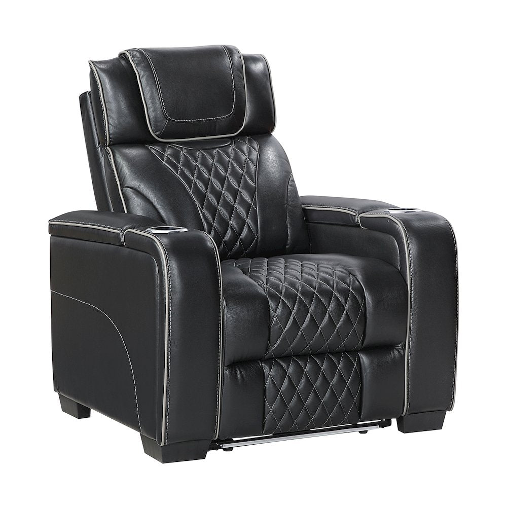 Apex Leather Power Reclining Chair with Power Headrest and Heat in Black