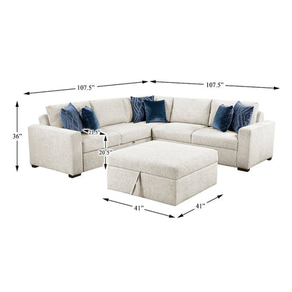 Isla Microfiber 4-Piece Sectional with Pull-out Bed and Ottoman in Beige