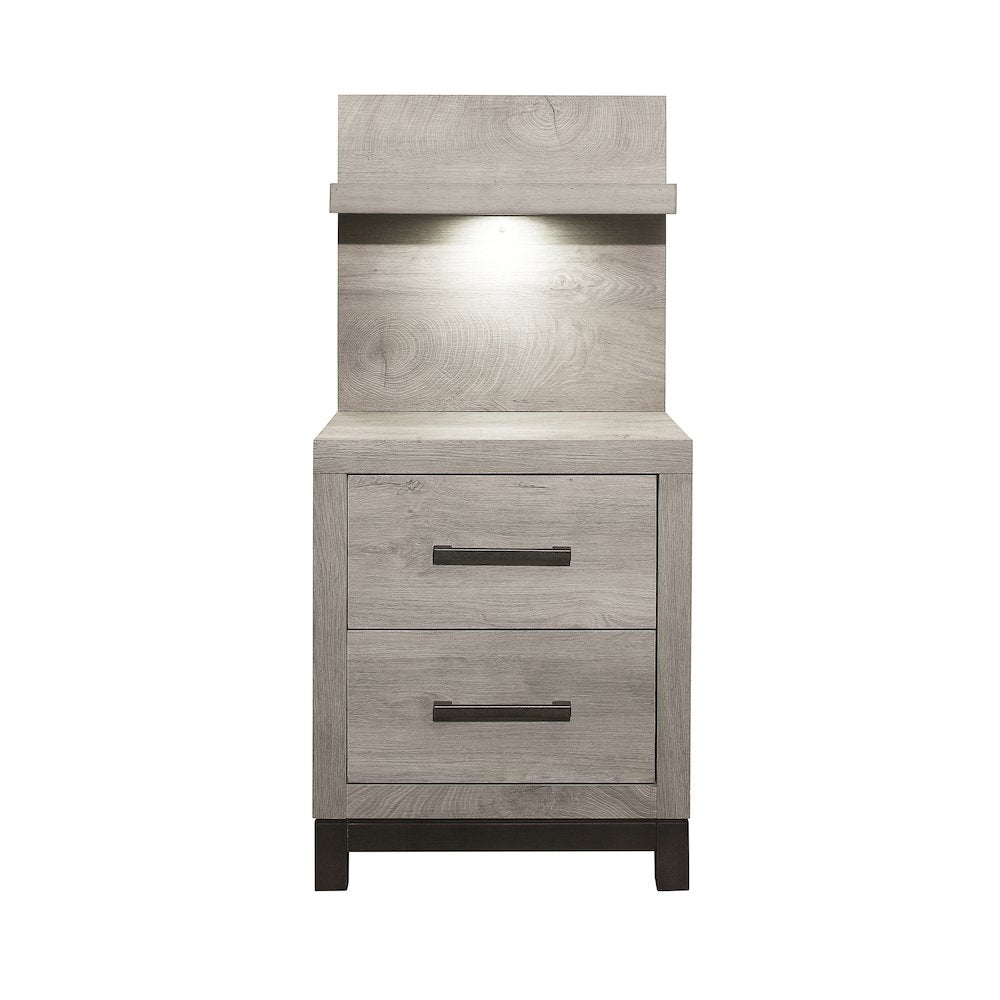 Zephyr Rubberwood Night Stand with Wall Panel in Light Gray