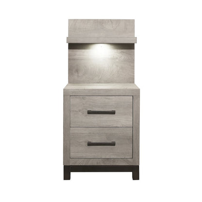 Zephyr Rubberwood Night Stand with Wall Panel in Light Gray