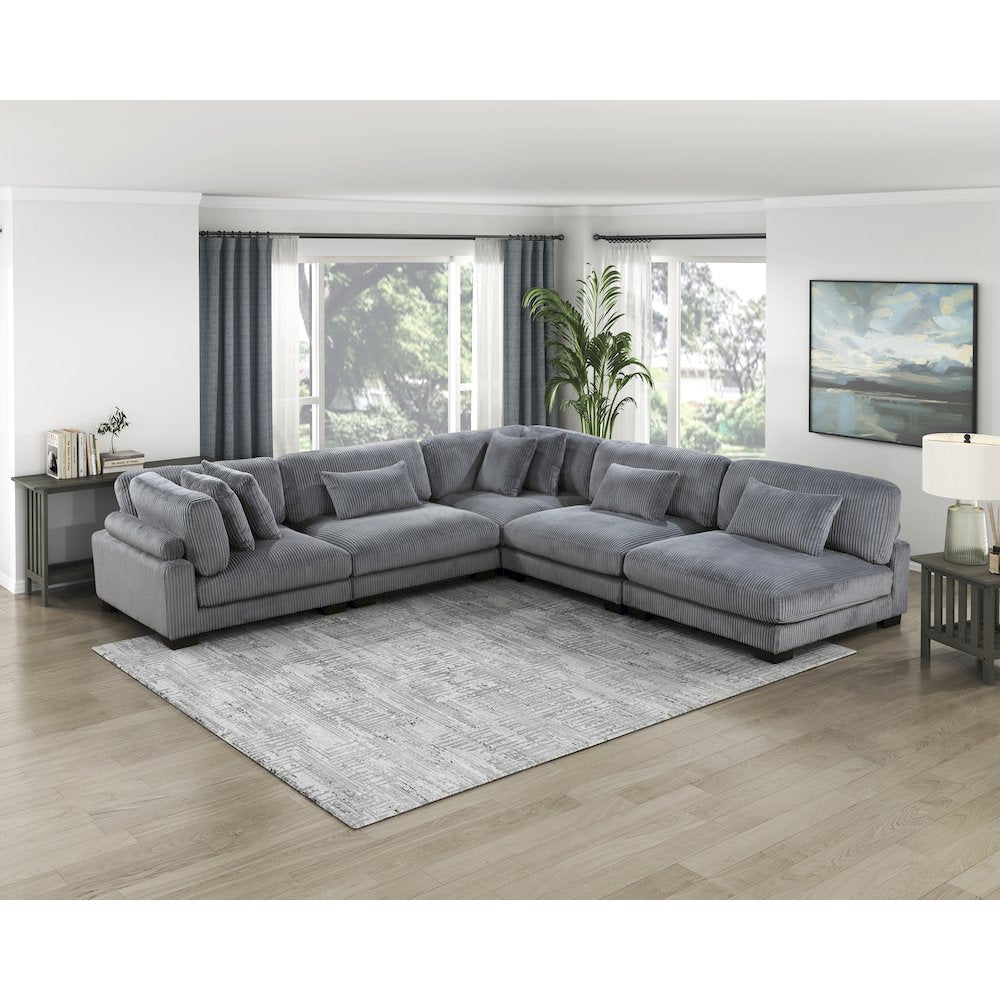 Traverse Corduroy 5-Piece Modular Sectional in Gray
