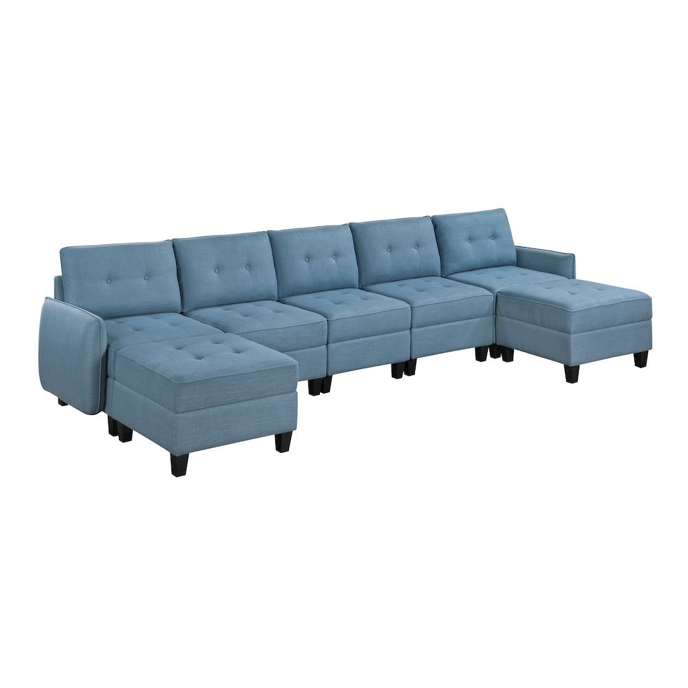 Garren Textured 7-Piece Sectional with Storage and Two Ottomans in Blue