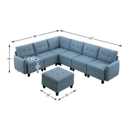 Garren Textured 7-Piece Sectional with Storage and Ottoman in Blue