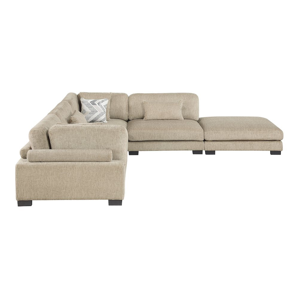 Corydon Microfiber 5-Piece Modular Sectional with Ottoman in Brown