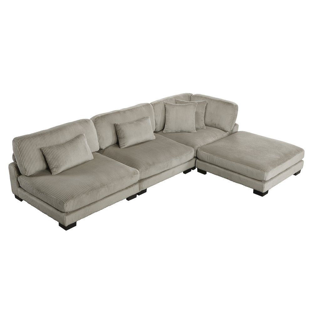 Traverse Corduroy 4-Piece Modular Sectional with Ottoman in Taupe