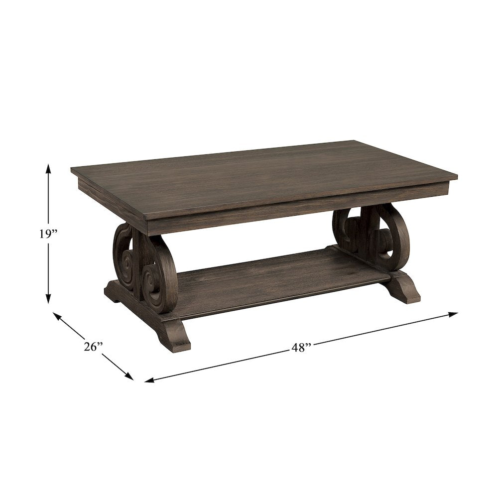 Toulon Pine Cocktail Table in Wire-Brushed Power Glaze Oak