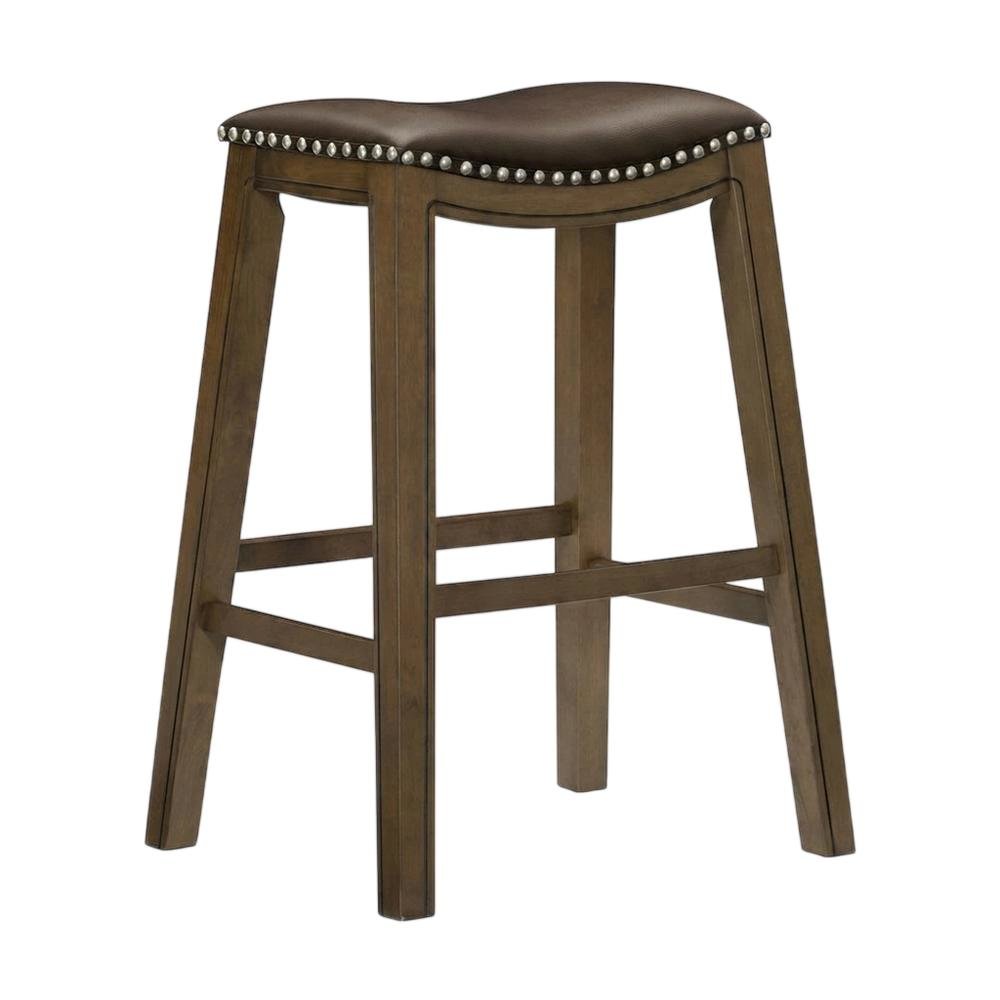 Ordway Solid Wood Backless Bar Stool with Saddle Seat for Kitchen Island, Brown