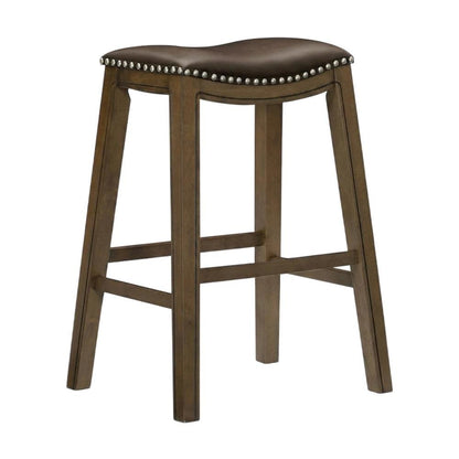 Ordway Solid Wood Backless Bar Stool with Saddle Seat for Kitchen Island, Brown