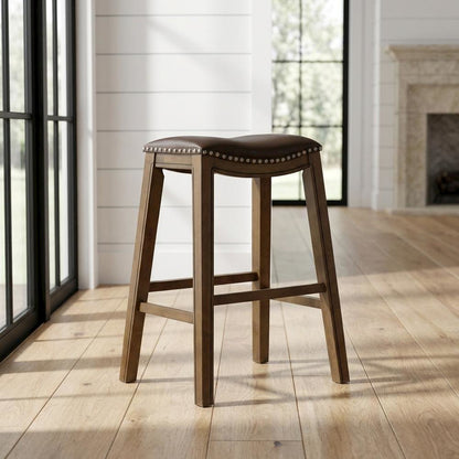 Ordway Solid Wood Backless Bar Stool with Saddle Seat for Kitchen Island, Brown