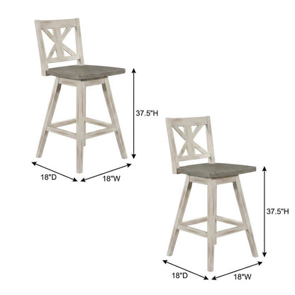 Wood Swivel Counter Stools with Back, Gray and Black, Set of 2