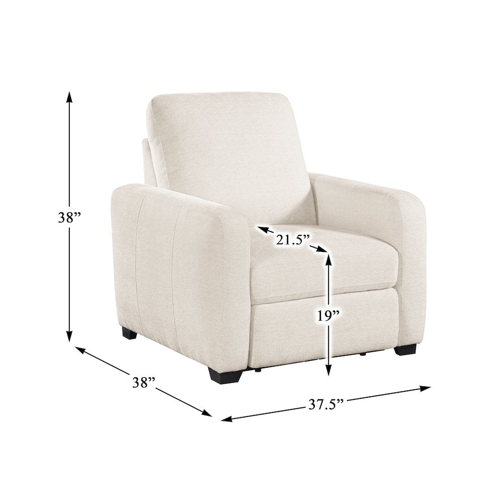 Vera Chenille Power Reclining Chair with USB Charging Ports in Beige