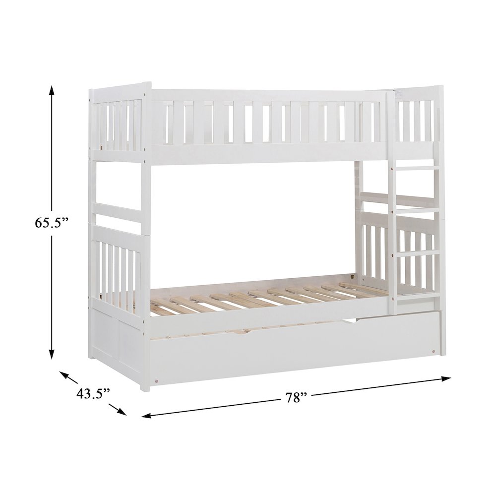 Galen Pine Twin Over Twin Bunk Bed with Trundle Bed in White