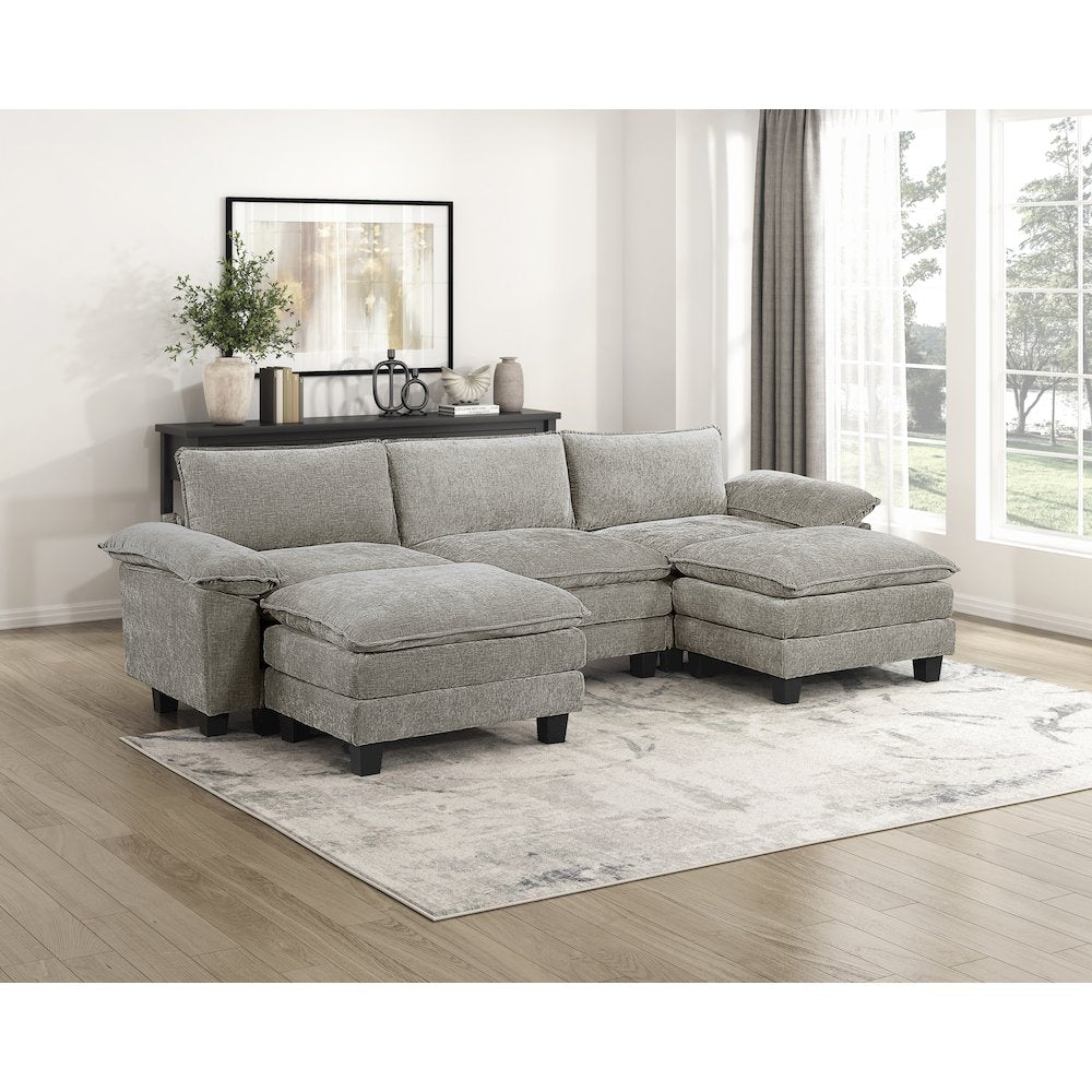 Dublin Chenille 5-Piece Modular Sectional with Ottoman in Dark Pewter