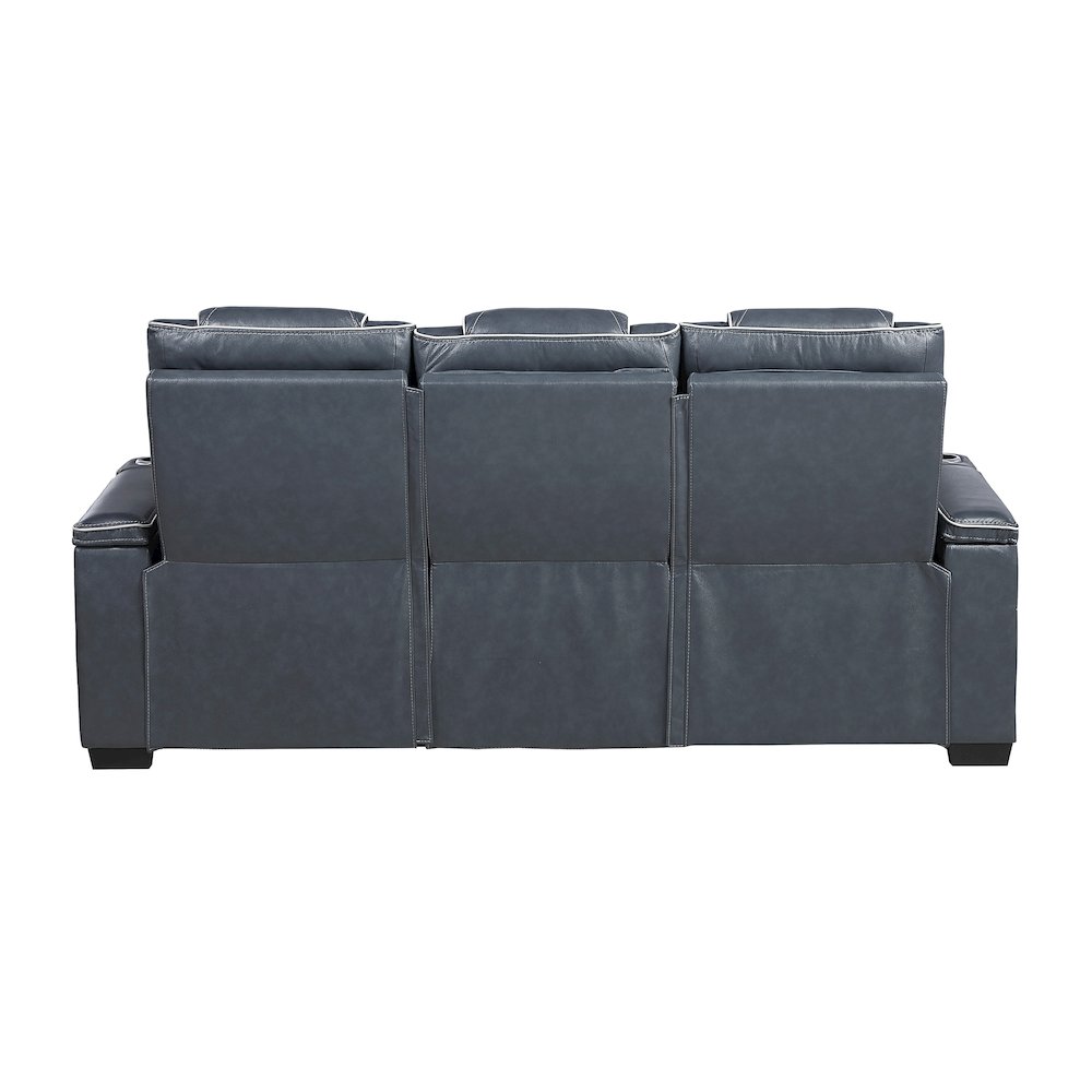 Apex Leather Power Double Reclining Sofa with Power Headrests in Blue