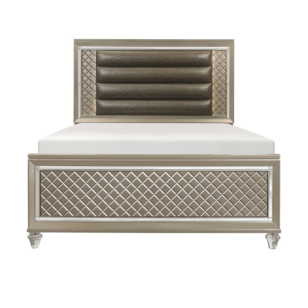 Loudon Asian Hardwood Full Platform Bed in Champagne Metallic