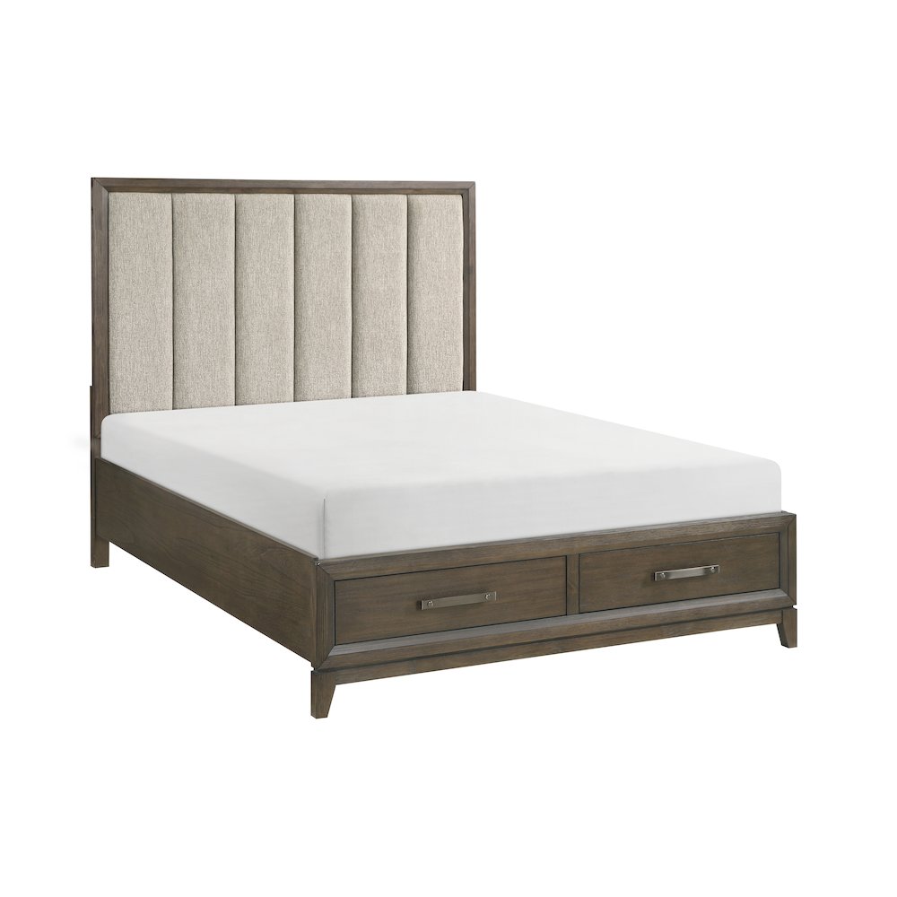 Aris Asian Hardwood QN Platform Bed w Footboard Storage in Dark Walnut