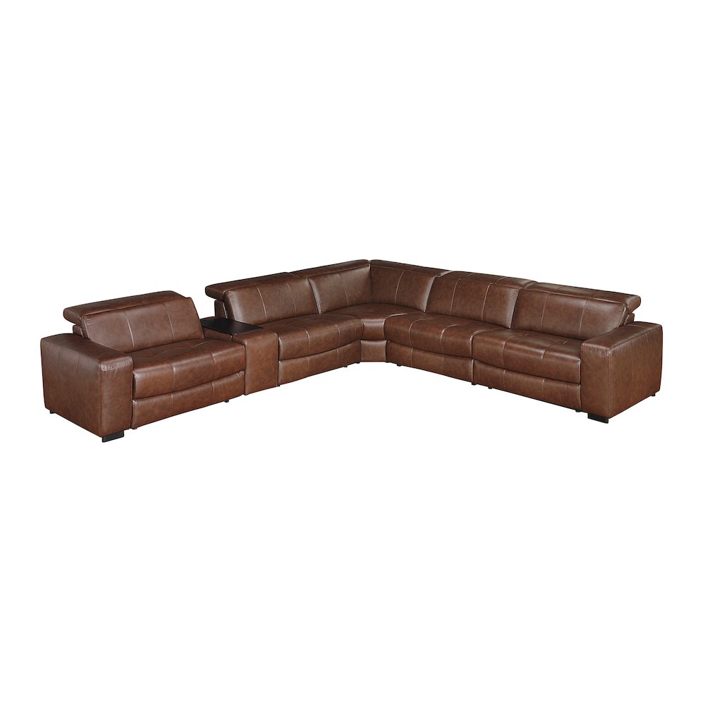 Sutton Leather 6-Piece Modular Power Reclining Sectional in Brown