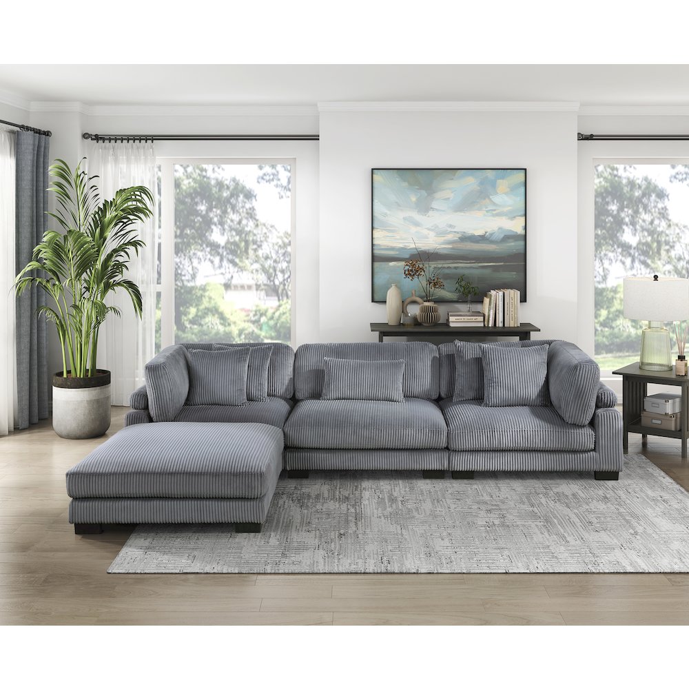 Traverse Corduroy 4-Piece Modular Sectional with Ottoman in Gray