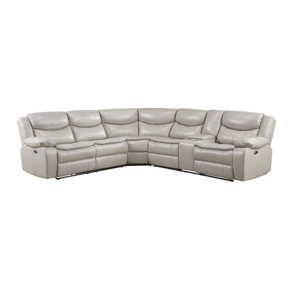 Fargo Faux Leather 3-Piece Power Reclining Sectional in Silver Gray