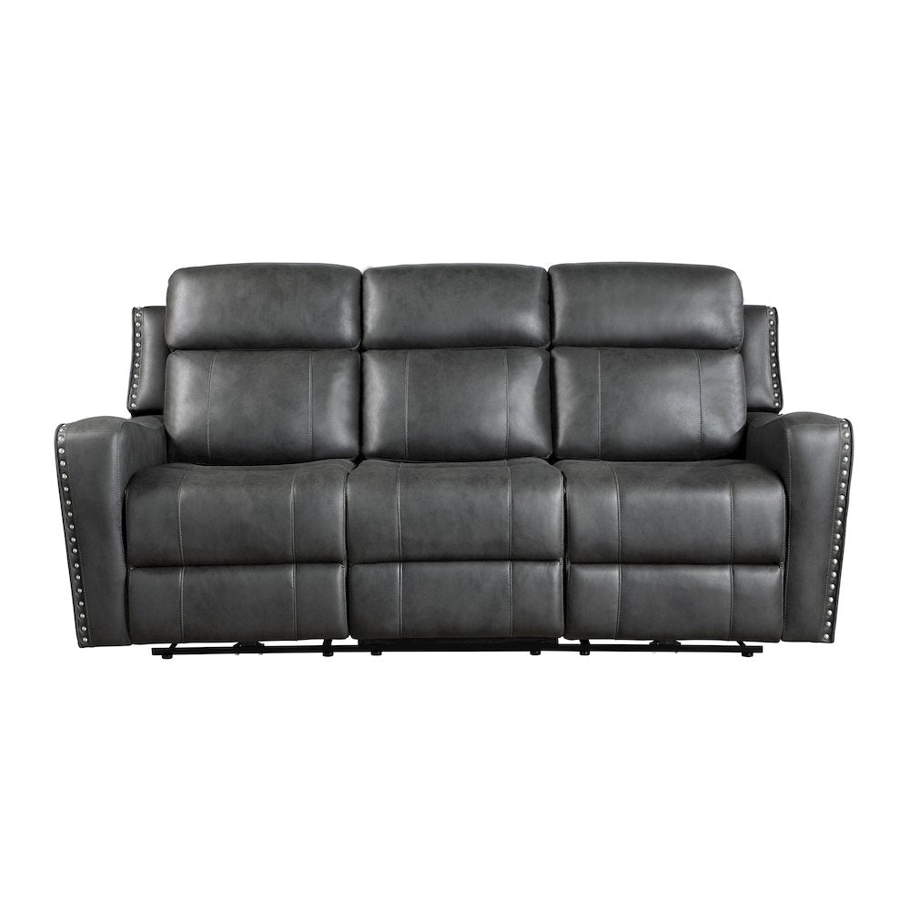 Kellen Microfiber Power Double Reclining Sofa in Smoky Gray