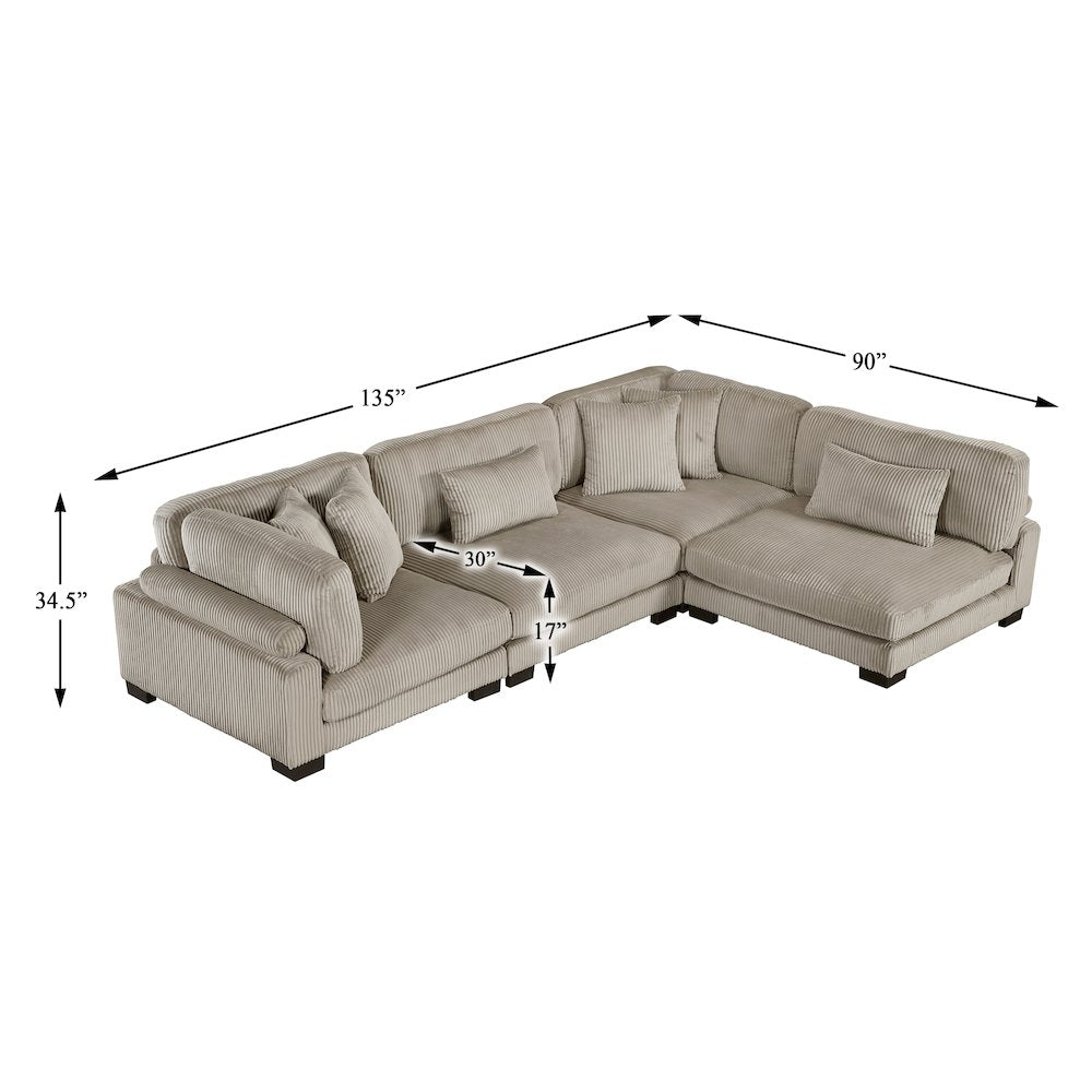 Traverse Corduroy 4-Piece Modular Sectional in Taupe